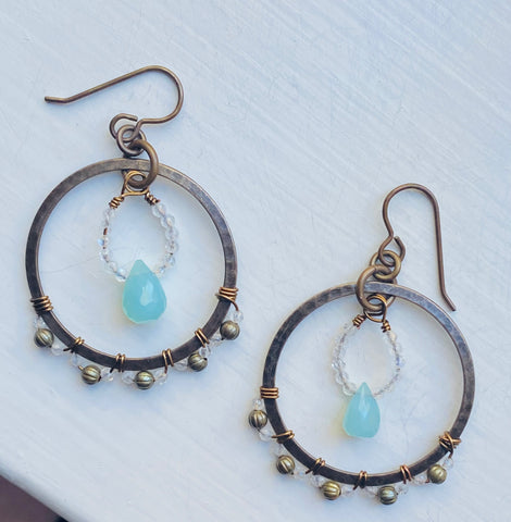 Chalcedony Brass Hoop Earrings