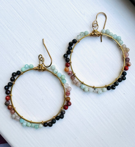 Graduated Stone Hoop Earrings