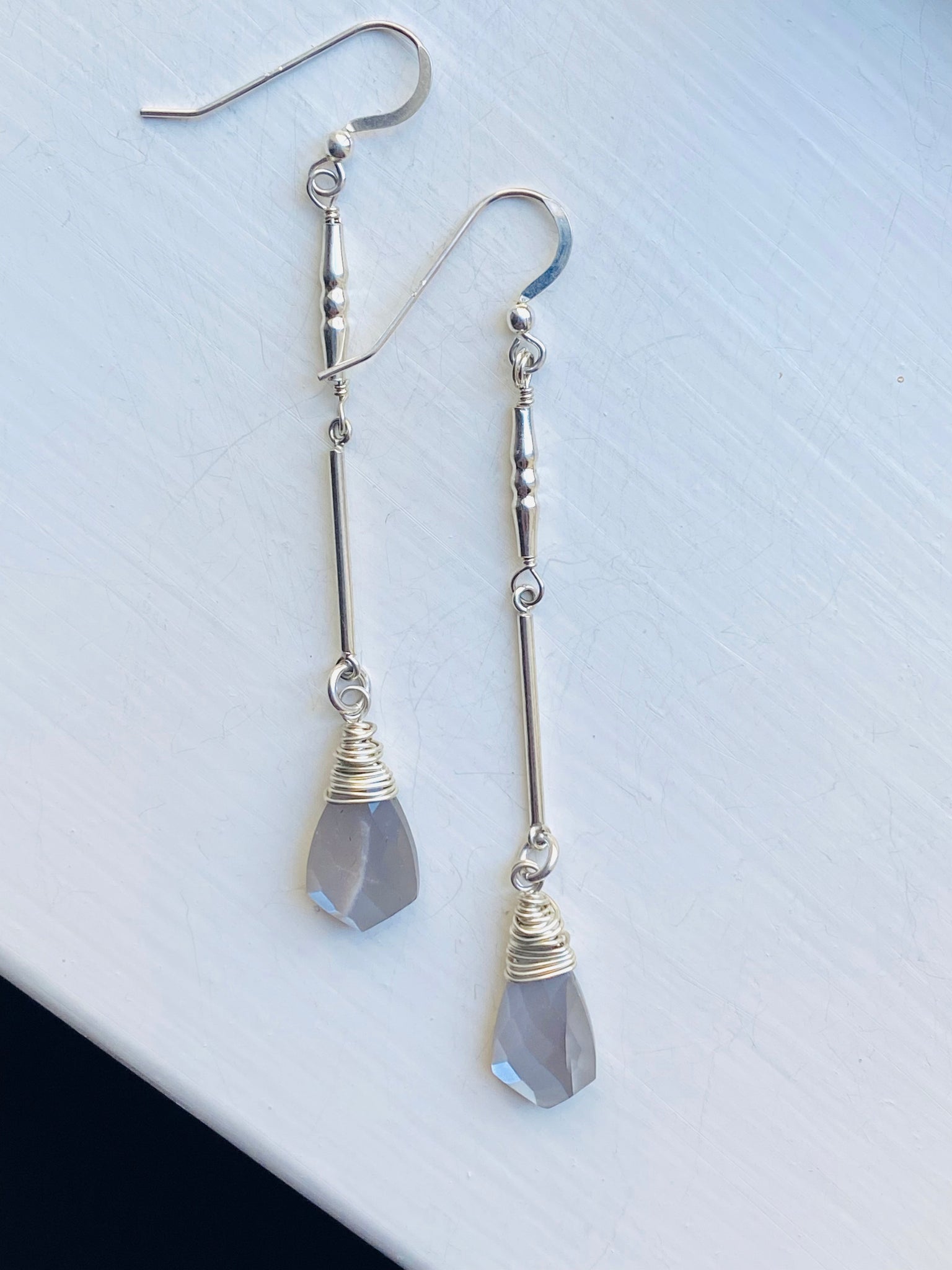 Gray Moonstone Bar Earrings