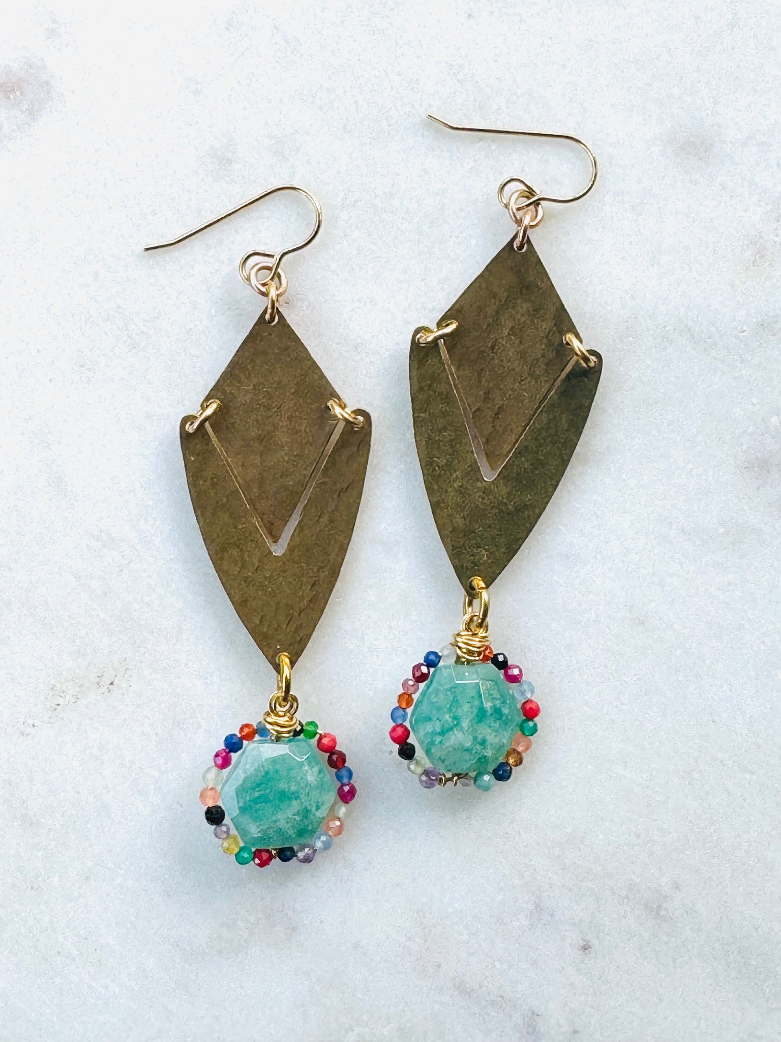 Diamond, V & Side Stone Earrings