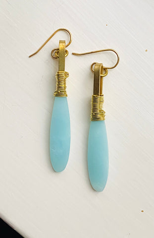 Bent Bar & Stone Earrings