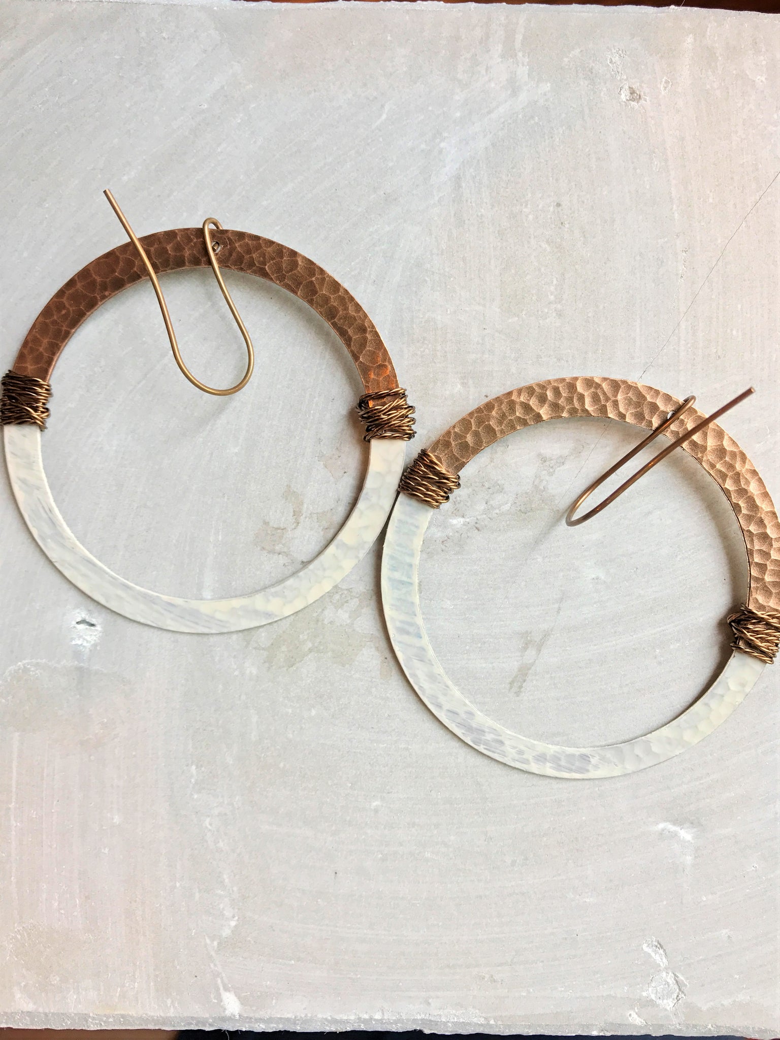 XL White Patina Hoop Earrings