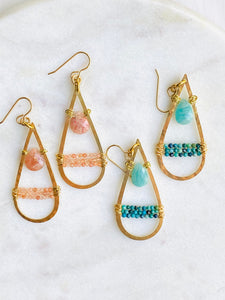 Long Teardrop & Stones Earrings