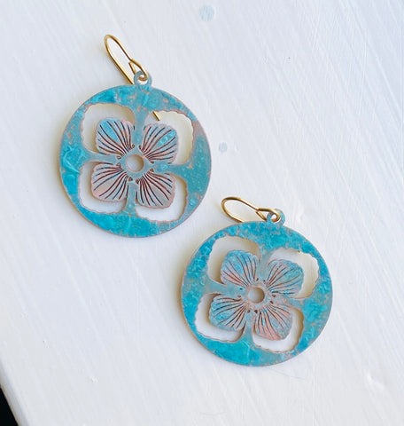 Patina Flower Cut Out Earrings