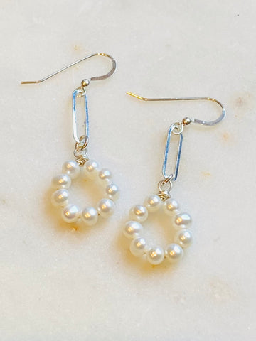 Sterling Pearl Circle Earrings