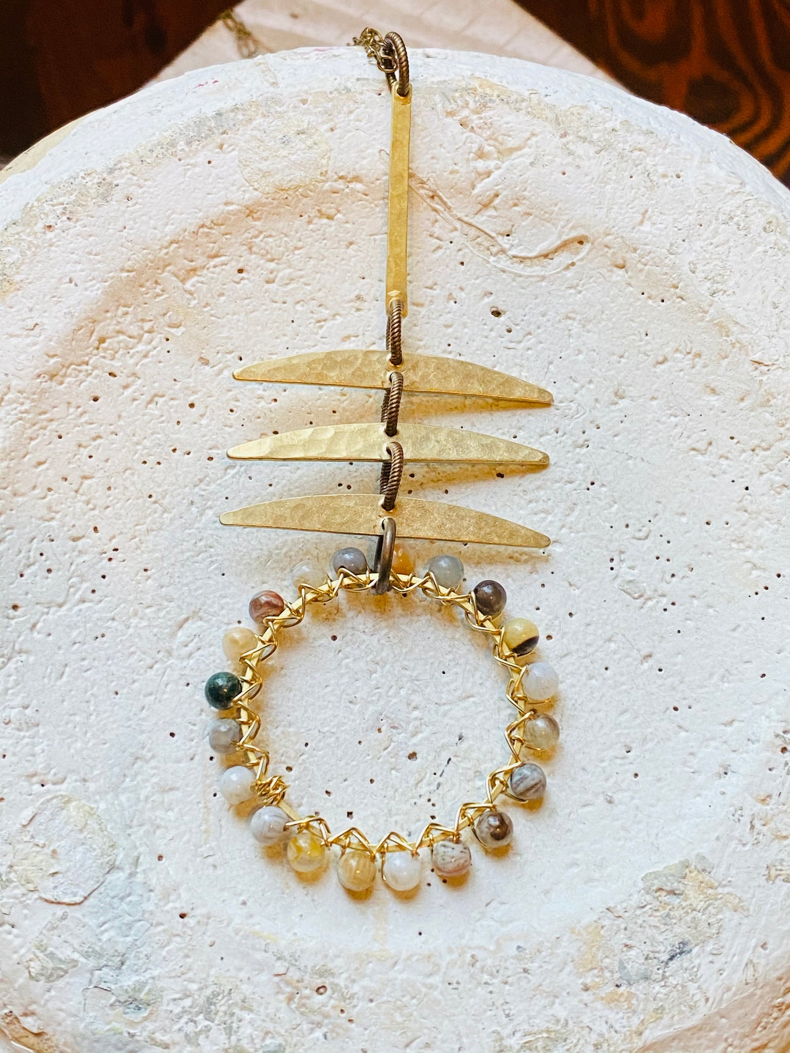 Bar, Half Moon & Wrapped Hoop Necklace—NETS107