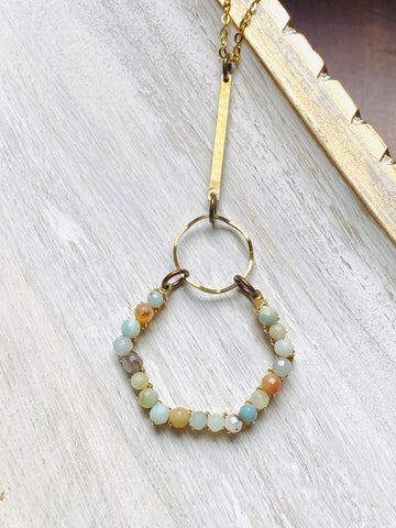 Bar, Wavy Hoop, & Wrapped Pentagon Necklace—NETS116