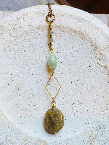 Diamond & Stones Drop Necklace—NETS104